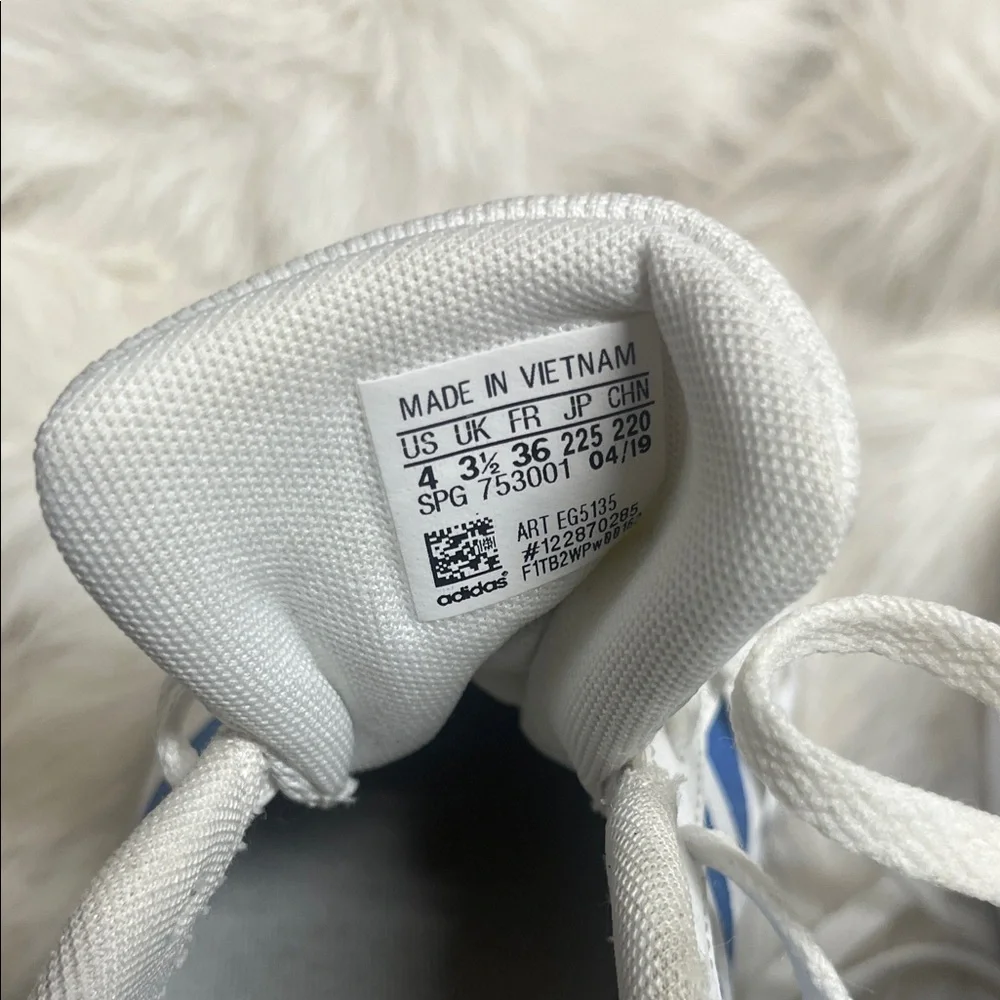 adidas Kids White Sneakers with Blue Glitter Stripes - Picture 5 of 5